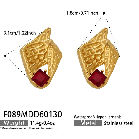 Wholesale Light Luxury Geometric Conchshaped Tassel Stainless Steel Earrings With Red Zircon Inlay For Women Electroplated
