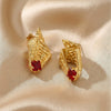 Wholesale Light Luxury Geometric Conchshaped Tassel Stainless Steel Earrings With Red Zircon Inlay For Women Electroplated