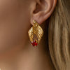 Wholesale Light Luxury Geometric Conchshaped Tassel Stainless Steel Earrings With Red Zircon Inlay For Women Electroplated
