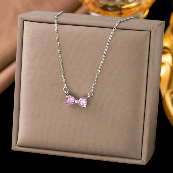 Wholesale Light Luxury Geometric Copper Electroplated Bowknot Zircon And Diamond Earrings Necklaces And Bracelets Set For Women