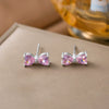 Wholesale Light Luxury Geometric Copper Electroplated Bowknot Zircon And Diamond Earrings Necklaces And Bracelets Set For Women