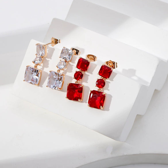 Wholesale Light Luxury Geometric Copper Electroplated Diamondstudded Women's Earrings