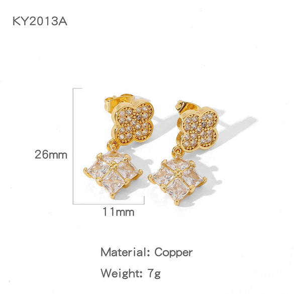 Wholesale Light Luxury Geometric Copper Electroplated Diamondstudded Women's Earrings