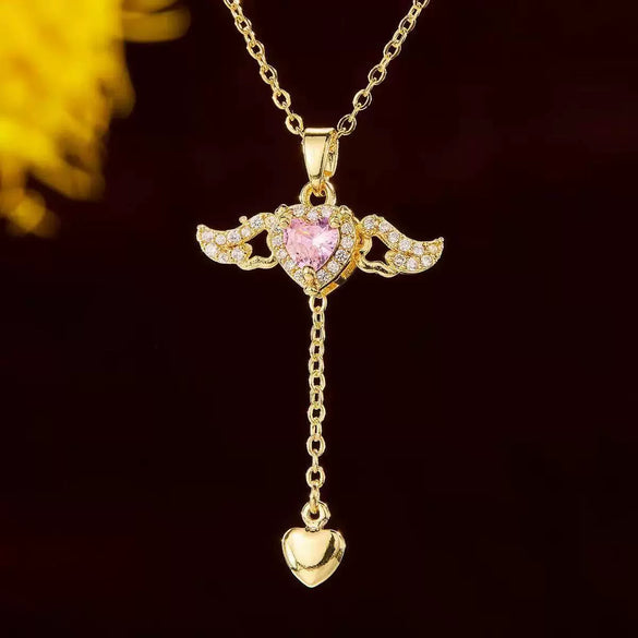 Wholesale Light Luxury Geometric Copper Zircon Inlaid Pendant Necklace With Movable Wings And Polished Plating For Couples
