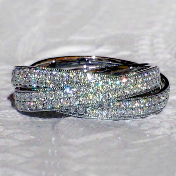 Wholesale Light Luxury Geometric Copper Zircon Multilayer Pave Ring For Women