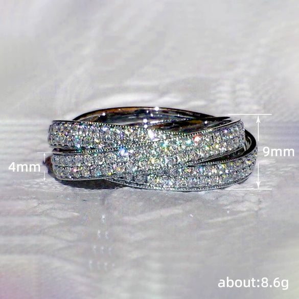 Wholesale Light Luxury Geometric Copper Zircon Multilayer Pave Ring For Women