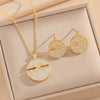 Wholesale Light Luxury Geometric Cross Crown Roman Numerals Diamond Inlay Gold Plated Copper O Word Chain Jewelry Set For Unisex