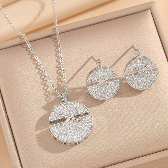 Wholesale Light Luxury Geometric Cross Crown Roman Numerals Diamond Inlay Gold Plated Copper O Word Chain Jewelry Set For Unisex