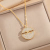 Wholesale Light Luxury Geometric Cross Crown Roman Numerals Diamond Inlay Gold Plated Copper O Word Chain Jewelry Set For Unisex