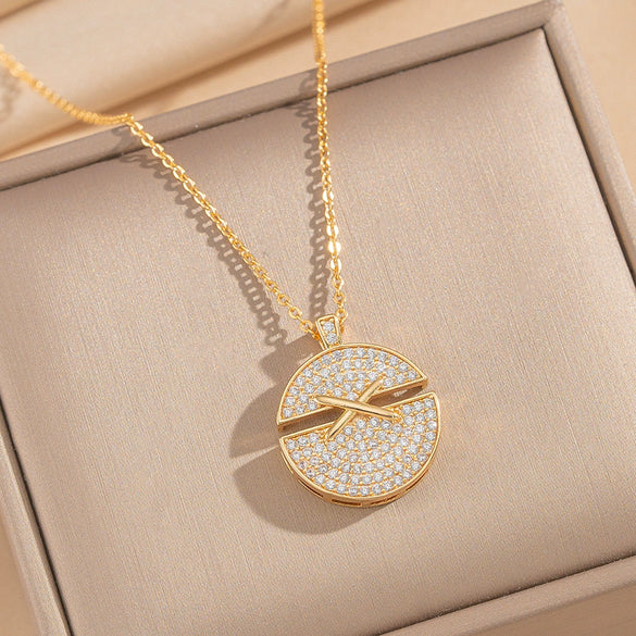 Wholesale Light Luxury Geometric Cross Crown Roman Numerals Diamond Inlay Gold Plated Copper O Word Chain Jewelry Set For Unisex