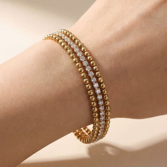 Wholesale Light Luxury Geometric Diamond Stainless Steel 18K Gold Plated Bracelet Jewelry Set For Women
