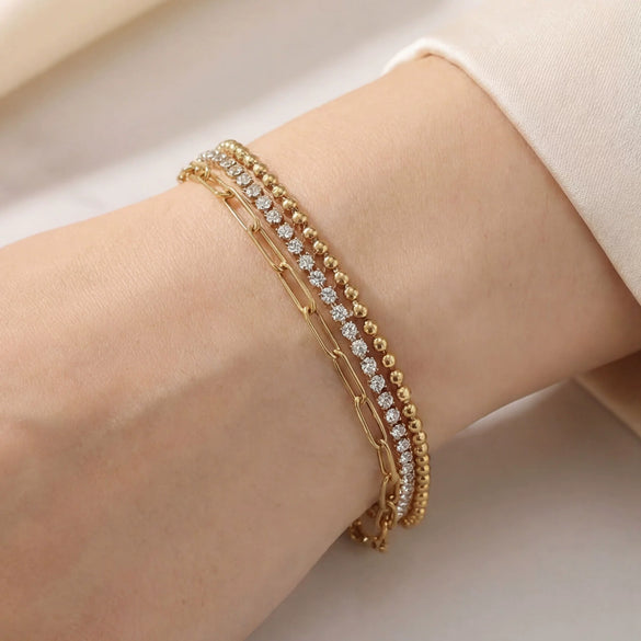 Wholesale Light Luxury Geometric Diamond Stainless Steel 18K Gold Plated Bracelet Jewelry Set For Women