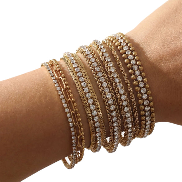Wholesale Light Luxury Geometric Diamond Stainless Steel 18K Gold Plated Bracelet Jewelry Set For Women