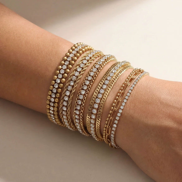 Wholesale Light Luxury Geometric Diamond Stainless Steel 18K Gold Plated Bracelet Jewelry Set For Women