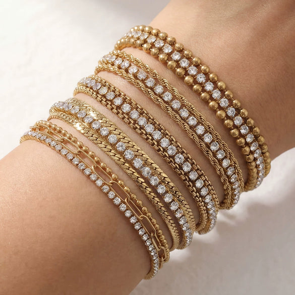 Wholesale Light Luxury Geometric Diamond Stainless Steel 18K Gold Plated Bracelet Jewelry Set For Women