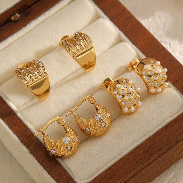 Wholesale Light Luxury Geometric Diamondencrusted Stainless Steel 18K Goldplated Titanium Steel Earrings For Women