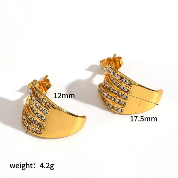 Wholesale Light Luxury Geometric Diamondencrusted Stainless Steel 18K Goldplated Titanium Steel Earrings For Women