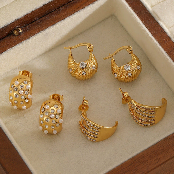 Wholesale Light Luxury Geometric Diamondencrusted Stainless Steel 18K Goldplated Titanium Steel Earrings For Women