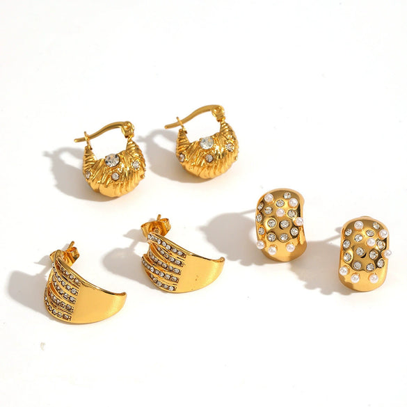 Wholesale Light Luxury Geometric Diamondencrusted Stainless Steel 18K Goldplated Titanium Steel Earrings For Women