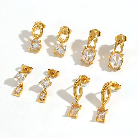 Wholesale Light Luxury Geometric Diamondencrusted Stainless Steel Women's Earrings With Vacuum Real Gold Plating