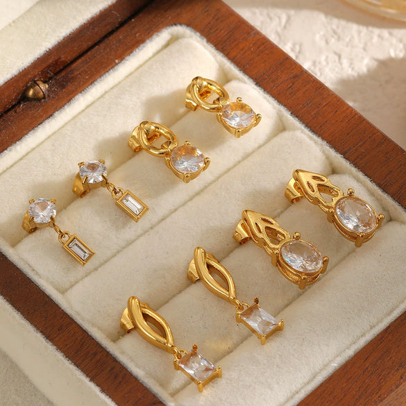 Wholesale Light Luxury Geometric Diamondencrusted Stainless Steel Women's Earrings With Vacuum Real Gold Plating