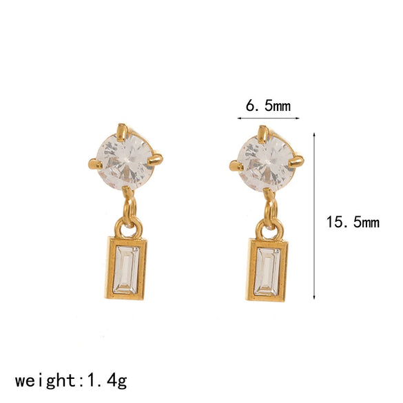 Wholesale Light Luxury Geometric Diamondencrusted Stainless Steel Women's Earrings With Vacuum Real Gold Plating