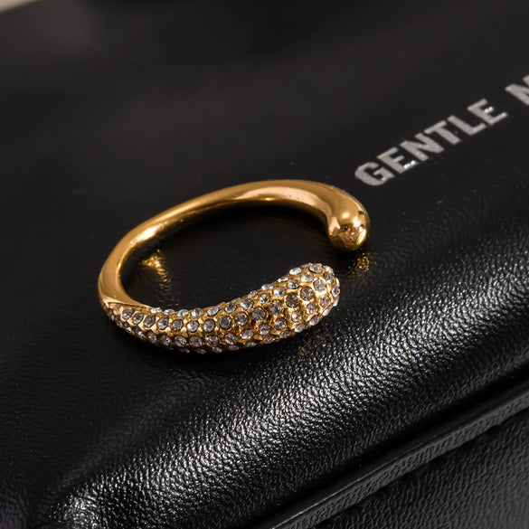 Wholesale Light Luxury Geometric Diamondinlaid Stainless Steel Open Ring For Women