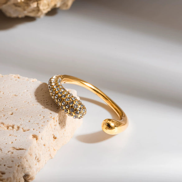 Wholesale Light Luxury Geometric Diamondinlaid Stainless Steel Open Ring For Women