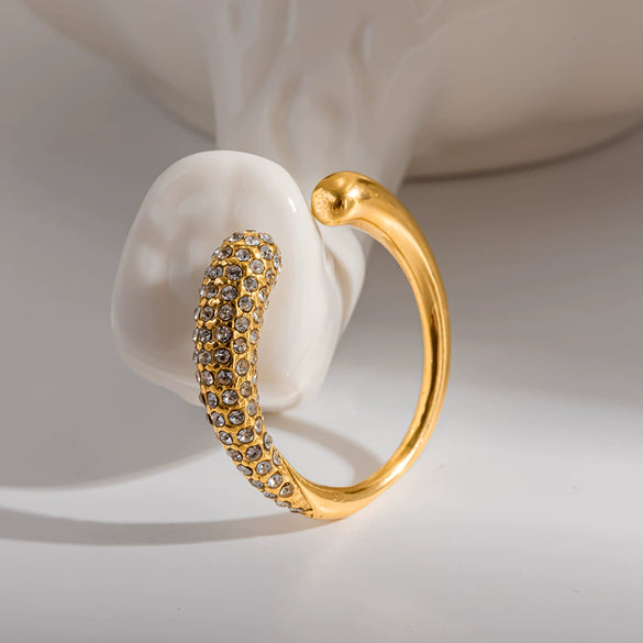 Wholesale Light Luxury Geometric Diamondinlaid Stainless Steel Open Ring For Women