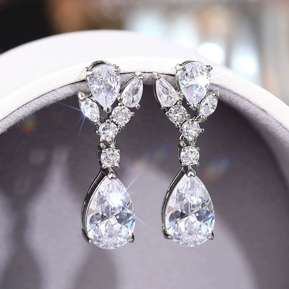 Wholesale Light Luxury Geometric Drop Shape Zirconia Copper Earrings For Women