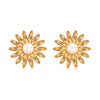 Wholesale Light Luxury Geometric Electroplated Stainless Steel Flower Shaped Pearl Sunflower Earrings For Women