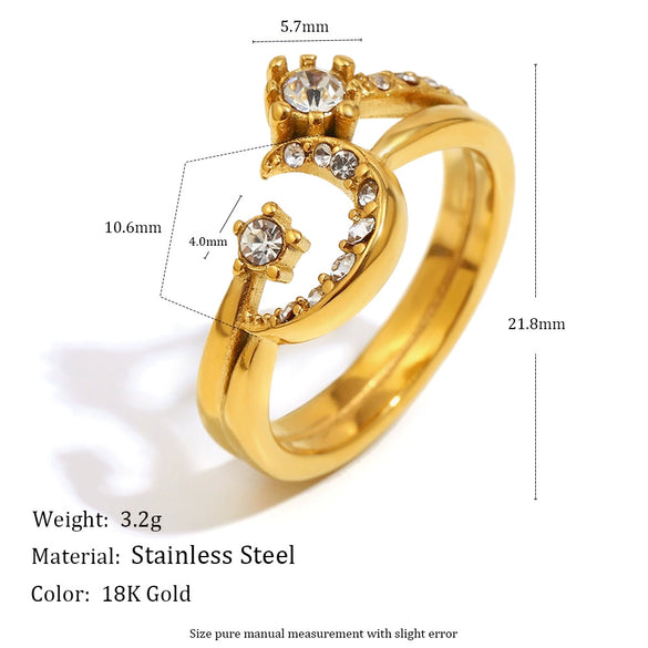 Wholesale Light Luxury Geometric Electroplated Stainless Steel Moon Ring For Women And All Genders