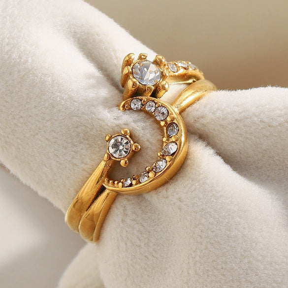 Wholesale Light Luxury Geometric Electroplated Stainless Steel Moon Ring For Women And All Genders