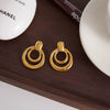 Wholesale Light Luxury Geometric Electroplated Stainless Steel Round Doublelayer Hollow Earrings For Women