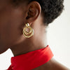 Wholesale Light Luxury Geometric Electroplated Stainless Steel Round Doublelayer Hollow Earrings For Women