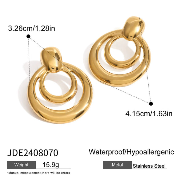 Wholesale Light Luxury Geometric Electroplated Stainless Steel Round Doublelayer Hollow Earrings For Women