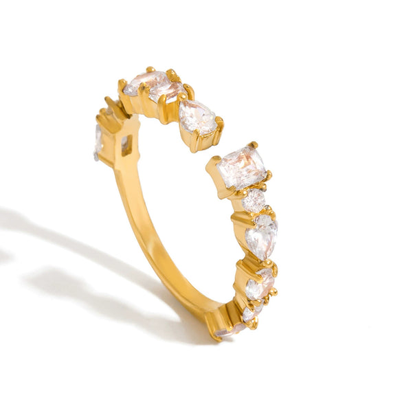 Wholesale Light Luxury Geometric Electroplated Zircon Stainless Steel Adjustable Opening Ring For Women