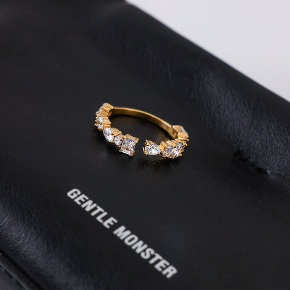 Wholesale Light Luxury Geometric Electroplated Zircon Stainless Steel Adjustable Opening Ring For Women