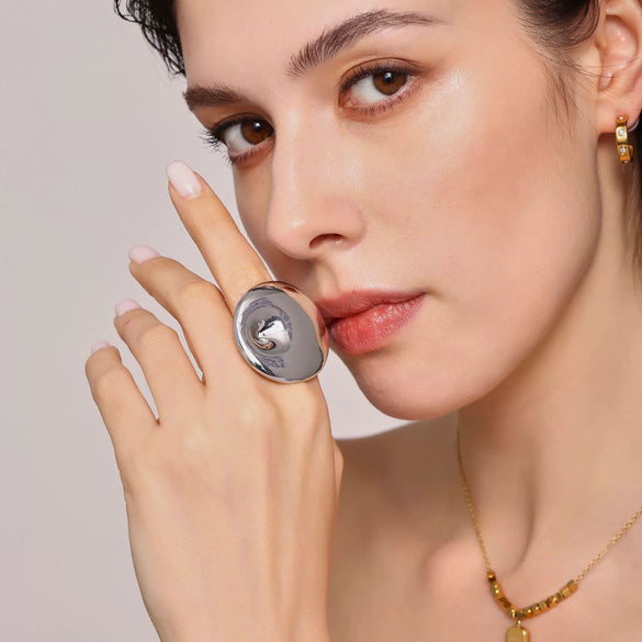 Wholesale Light Luxury Geometric Ferris Wheel Exaggerated Adjustable Opening Ring Titanium Steel 18K Gold Plated Unisex