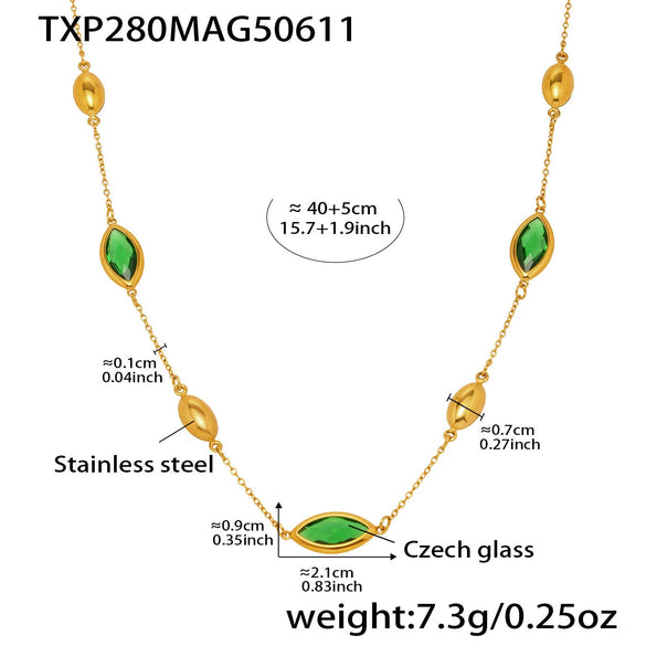 Wholesale Light Luxury Geometric Ferris Wheelcut Rhombus Electroplated Titanium Steel And Glass Stone Women's Clavicle Necklace