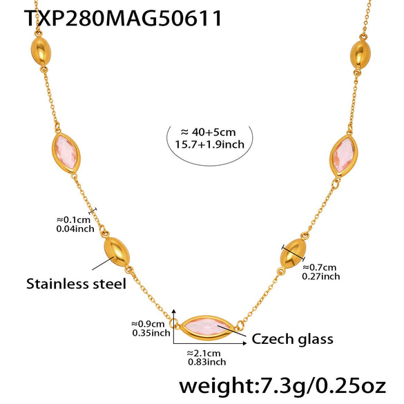 Wholesale Light Luxury Geometric Ferris Wheelcut Rhombus Electroplated Titanium Steel And Glass Stone Women's Clavicle Necklace