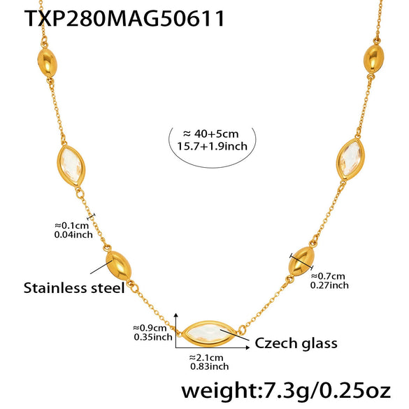 Wholesale Light Luxury Geometric Ferris Wheelcut Rhombus Electroplated Titanium Steel And Glass Stone Women's Clavicle Necklace