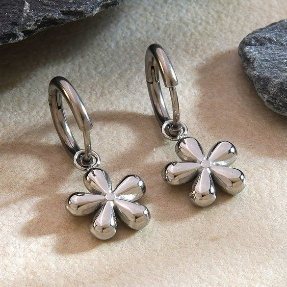 Wholesale Light Luxury Geometric Flower Stainless Steel Electroplated Pendant Earrings For Women