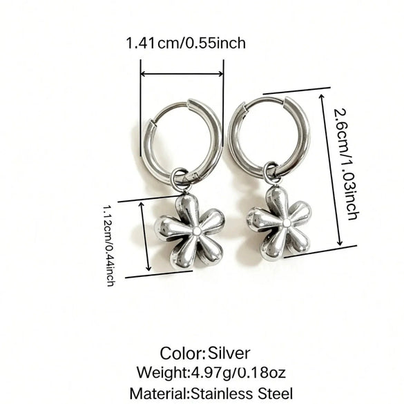 Wholesale Light Luxury Geometric Flower Stainless Steel Electroplated Pendant Earrings For Women