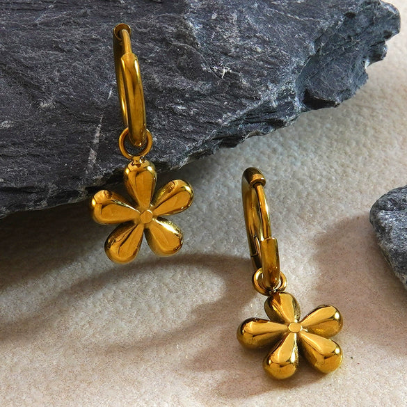 Wholesale Light Luxury Geometric Flower Stainless Steel Electroplated Pendant Earrings For Women