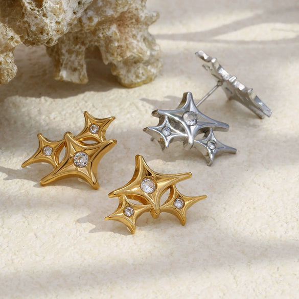 Wholesale Light Luxury Geometric Fourpointed Star Stainless Steel Vacuum Plated Earrings For Women