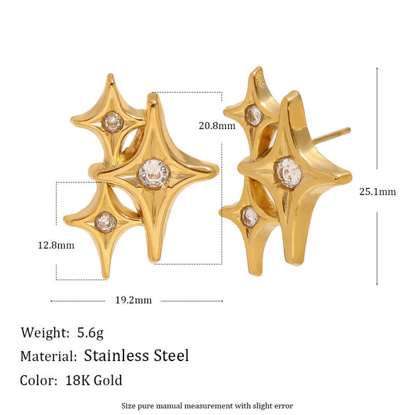Wholesale Light Luxury Geometric Fourpointed Star Stainless Steel Vacuum Plated Earrings For Women