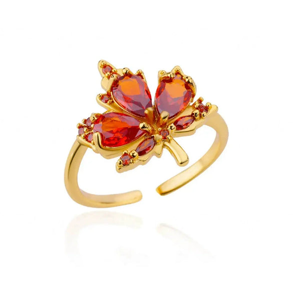 Wholesale Light Luxury Geometric Fruit Shaped Inlaid With Gold Zircon Stone Stainless Steel Plated 18K Gold Ring For Women