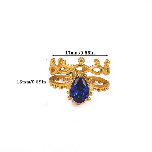 Wholesale Light Luxury Geometric Fruit Shaped Inlaid With Gold Zircon Stone Stainless Steel Plated 18K Gold Ring For Women