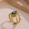 Wholesale Light Luxury Geometric Fruit Shaped Inlaid With Gold Zircon Stone Stainless Steel Plated 18K Gold Ring For Women